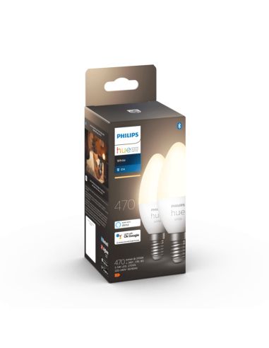 Ampoule connectée Philips Hue LED 5.5W 2700K Bougie 470lm E14 Pack 2 produit box