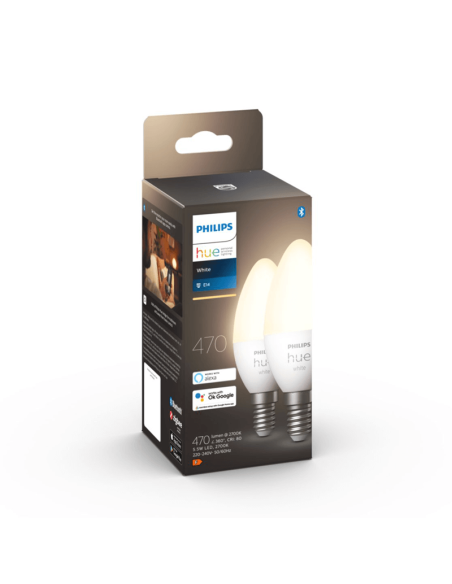Bombilla inteligente Philips Hue  LED 5.5W 2700K Vela 470lm E14 Pack 2 caja producto