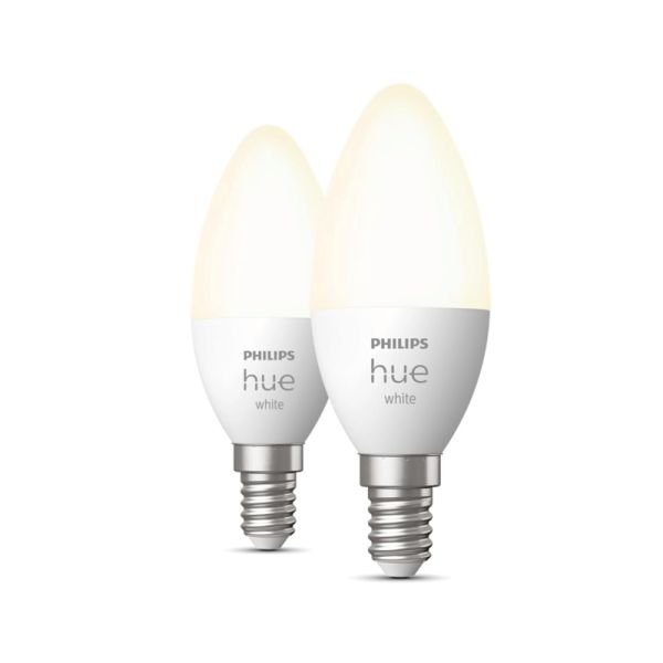 Ampoule connectée Philips Hue LED 5.5W 2700K Bougie 470lm E14 Pack de 2