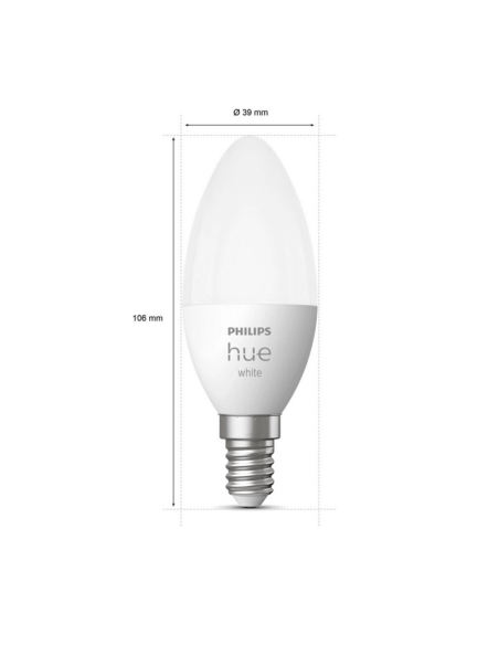 Ampoule intelligente Philips Hue LED 5.5W 2700K Bougie 470lm E14 Pack 2 mesures produits