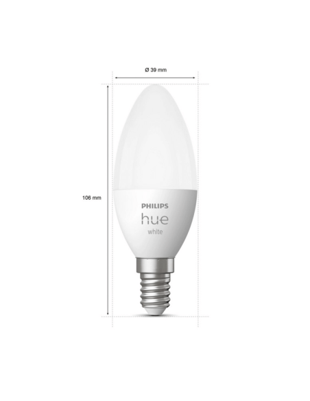 Ampoule intelligente Philips Hue LED 5.5W 2700K Bougie 470lm E14 mesures du produit