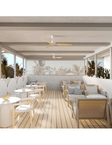 Ventilateur de plafond en bois de lierre pour environnement DC intérieur/extérieur