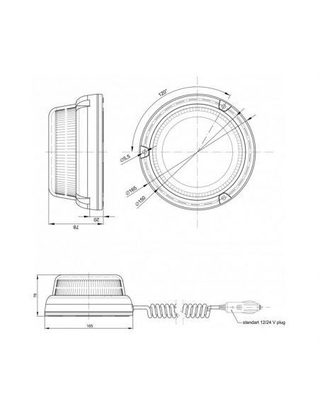 Gyrophare LED magnétique avec câble de 3 mètres avec connecteur allume-cigare Double Flash FT-101 DF LED MAG M30 TA1 Fristom | l
