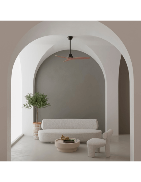 Ventilador de teto de madeira natural de varanda para ambiente interno/externo DC