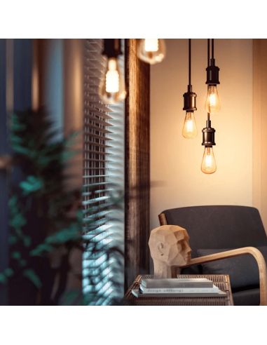 Bombilla inteligente Philips Hue 7W 2100K 550lm E27 filamento Edison bombilla encendida