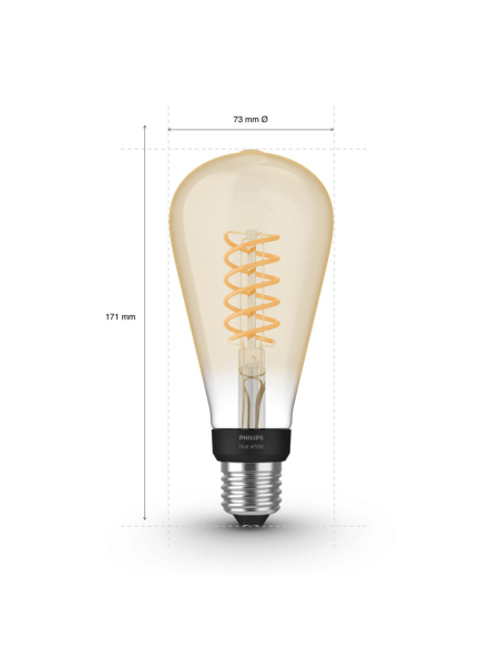 Bombilla inteligente Philips Hue 7W 2100K 550lm E27 filamento Edison medidas producto
