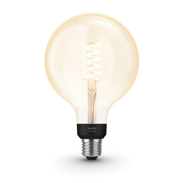 Bombilla inteligente 7W 550lm Philips Globo 2100K G93 E27 encendida