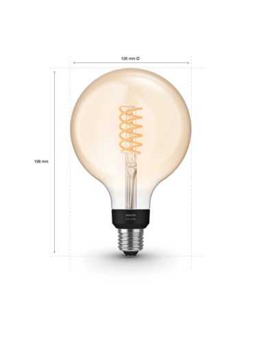 Bombilla inteligente 7W 550lm Philips Globo 2100K G93 E27 medidas producto
