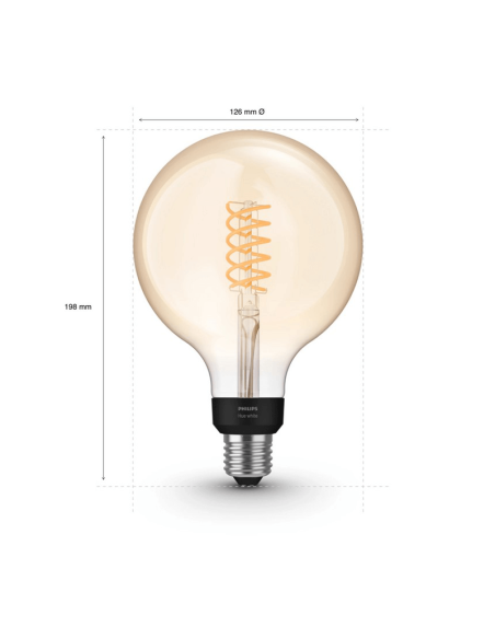 Bombilla inteligente 7W 550lm Philips Globo 2100K G93 E27 medidas producto