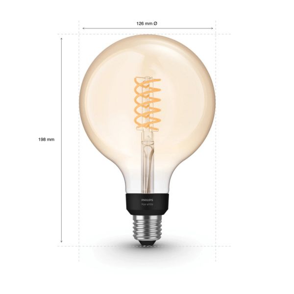Bombilla inteligente 7W 550lm Philips Globo 2100K G93 E27 medidas producto