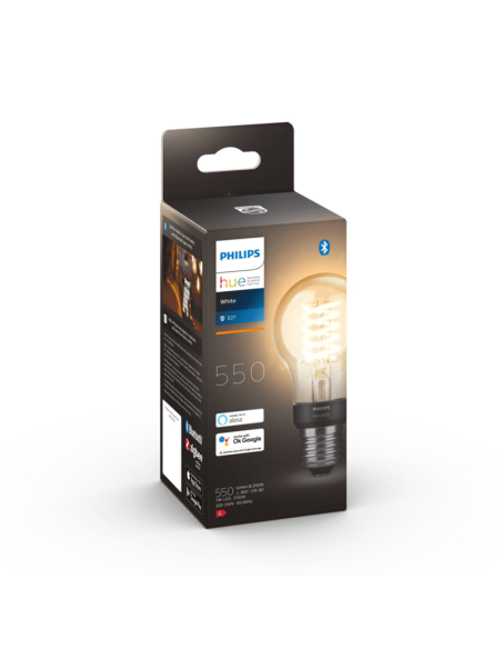 Bombilla inteligente Philips HueWhite 7W 2100K 550lm A60 E27 caja producto
