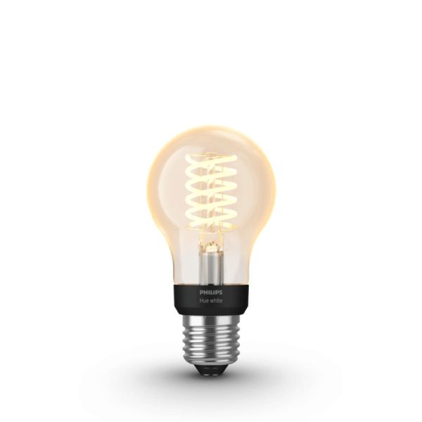 Bombilla inteligente Philips HueWhite 7W 2100K 550lm A60 E27 encendida