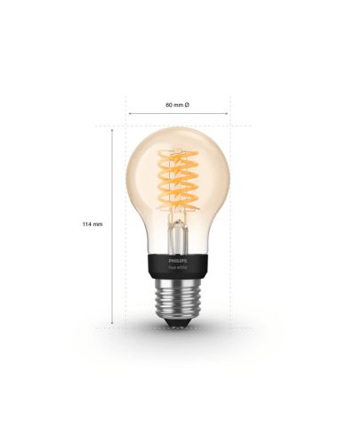 Bombilla inteligente Philips HueWhite 7W 2100K 550lm A60 E27 medidas producto