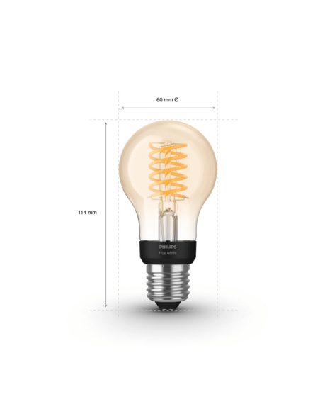 Bombilla inteligente Philips HueWhite 7W 2100K 550lm A60 E27 medidas producto