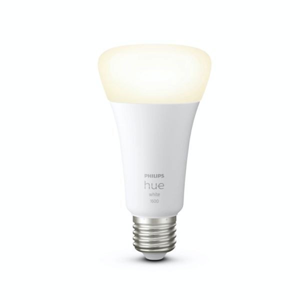 Bombilla inteligente Philips HueWhite 15.5W 2700K 1600lm A67 E27 encendida