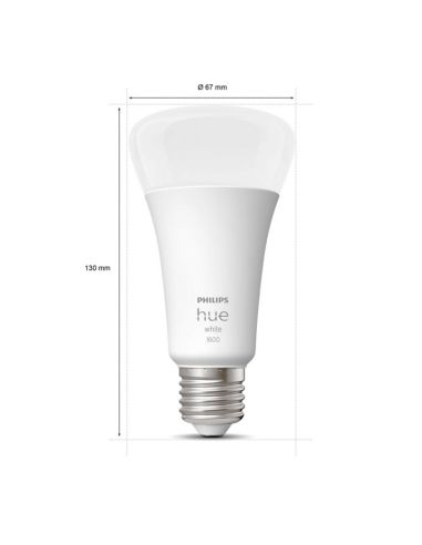 Bombilla inteligente Philips HueWhite 15.5W 2700K 1600lm A67 E27 medidas producto