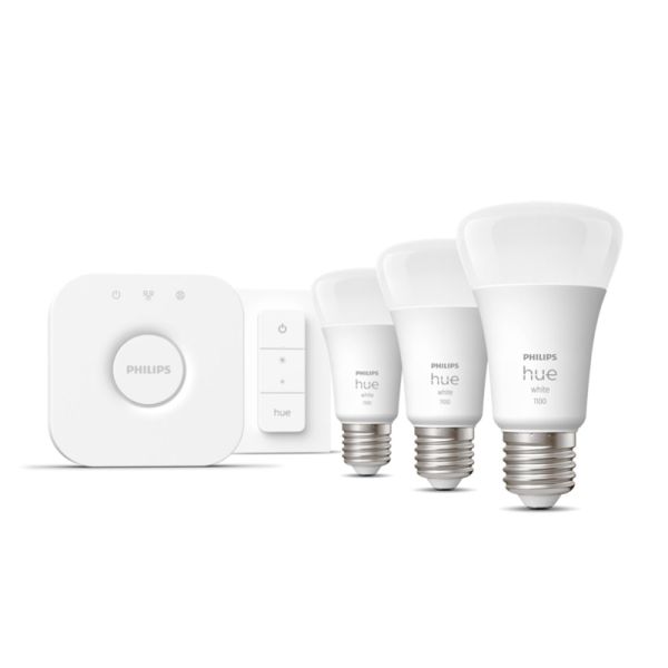 Kit de inicio bombillas inteligente Philips HueWhite 9.5W 2700K 1055lm E27 Hue Bridge incluido