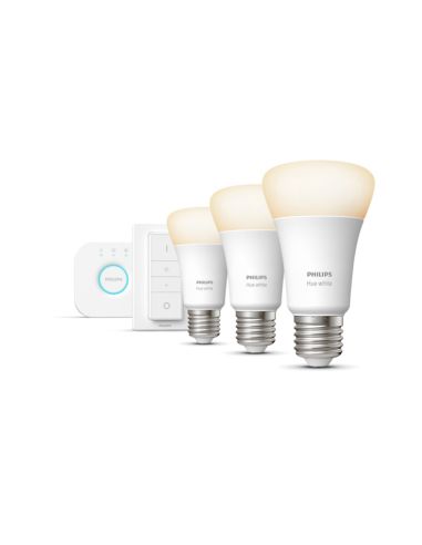 Kit de inicio bombillas inteligente Philips HueWhite 9.5W 2700K 1055lm E27 Hue Bridge incluido encendidas