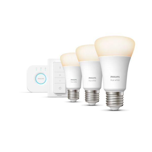 Kit de inicio bombillas inteligente Philips HueWhite 9.5W 2700K 1055lm E27 Hue Bridge incluido encendidas
