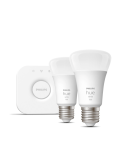 Kit de inicio bombillas inteligentes Philips HueWhite luz blanca cálida regulable 9.5W 2700K 1055lm E27 Hue Bridge incluido