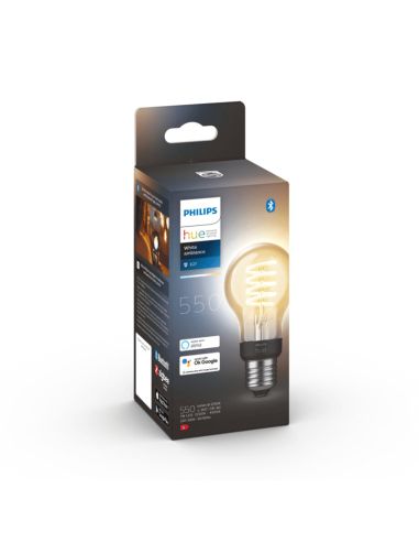 Bombilla inteligente Philips Hue White Ambiance 7W 2200-4500K Fil 550lm A60 E27 caja producto
