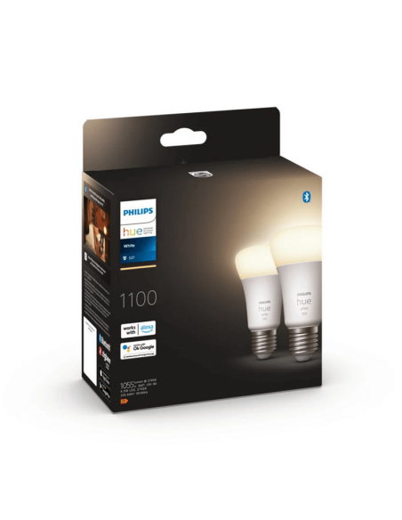 Lâmpada Inteligente Philips HueWhite 9,5 W 2700 K Luz branca quente regulável 1055 lm A60 E27 Pacote com 2 caixas Produto