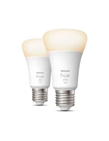 Bombilla inteligente Philips HueWhite 9.5W 2700K luz blanca cálida regulable 1055lm A60 E27 Pack 2 encendido