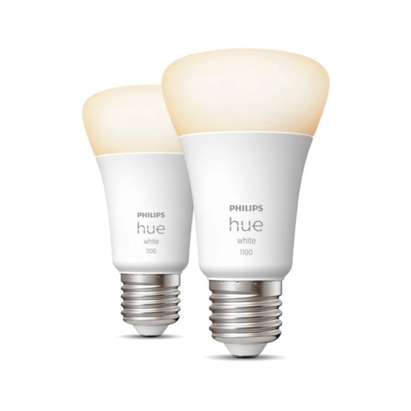 Bombilla inteligente Philips HueWhite 9.5W 2700K luz blanca cálida regulable 1055lm A60 E27 Pack 2 encendido