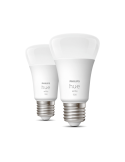 Bombilla inteligente Philips HueWhite 9.5W 2700K luz blanca cálida regulable 1055lm A60 E27 Pack 2