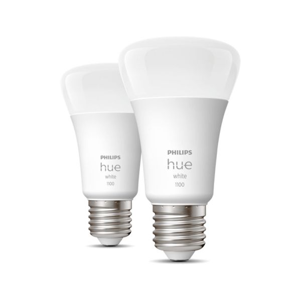 Bombilla inteligente Philips HueWhite 9.5W 2700K luz blanca cálida regulable 1055lm A60 E27 Pack 2