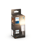 Bombilla inteligente Philips HueWhite 9.5W 2700K luz blanca cálida regulable 1055lm A60 E27 caja producto