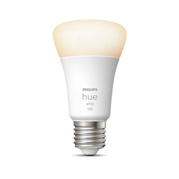 Bombilla inteligente Philips HueWhite 9.5W 2700K luz blanca cálida regulable 1055lm A60 E27 encendida