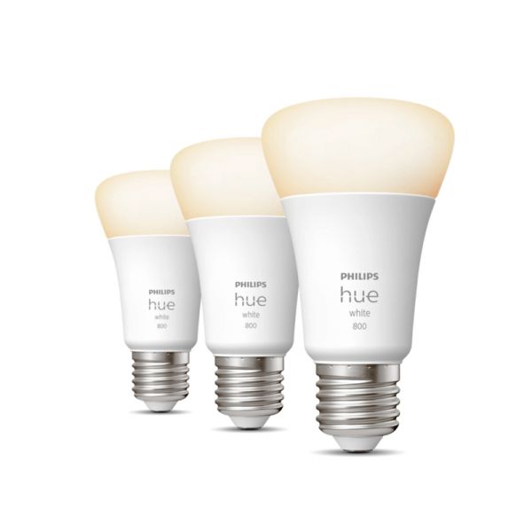 Philips HueWhite 9W A60 Smart Bulb 2700K Warm White Dimmable E27 806lm Pack 3 On