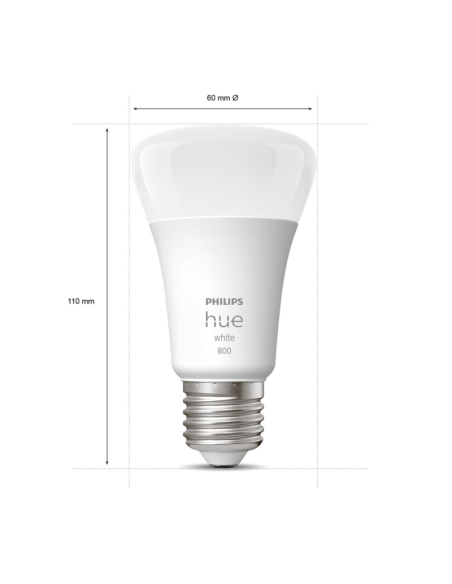 Lâmpada inteligente Philips HueWhite 9W A60 2700K luz branca quente regulável E27 806lm Pack 3 produto de medida