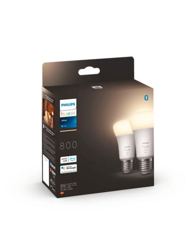 Lâmpada inteligente Philips HueWhite 9W A60 E27 806lm 2700K regulável luz branca quente Pack 2 caixa produto