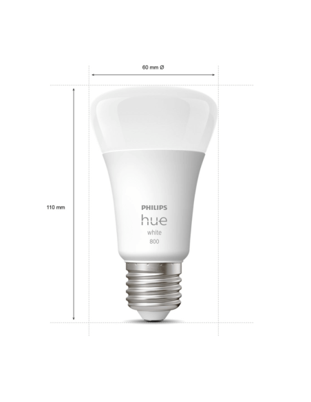 Bombilla inteligente Philips HueWhite 9W A60 E27 806lm 2700K luz blanca cálida regulable Pack 2 medidas producto