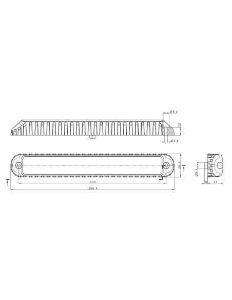 Dimensiones Barra LED trasera con 3 funciones Intermitente, Posición y Freno 12V 24V FT-340 LED Fristom | LeonLeds
