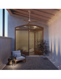 Ventilador de teto Nati M madeira estilo nórdico e branco interior/exterior 2