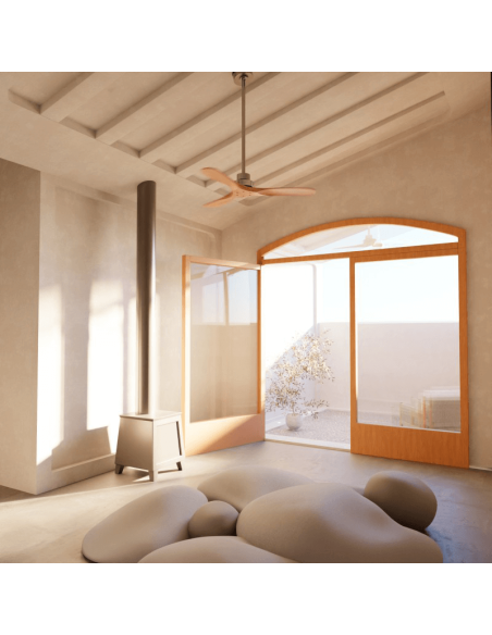 Ventilador de Techo Nati M de estilo nórdico madera y níquel interior/exterior ambiente