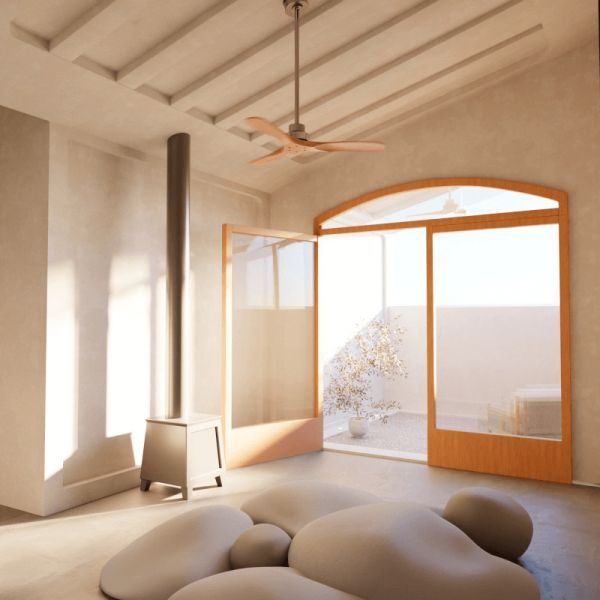 Ventilador de Techo Nati M de estilo nórdico madera y níquel interior/exterior ambiente