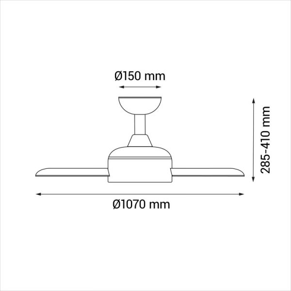 Ventilateur de plafond Nati M style nordique bois et nickel mesures intérieur/extérieur