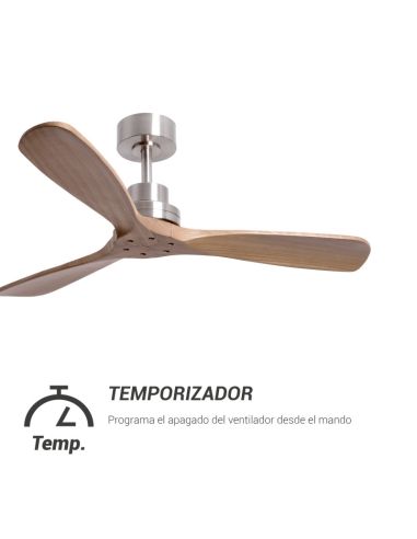 Ventilateur de plafond Nati M style nordique bois et nickel minuterie intérieur/extérieur