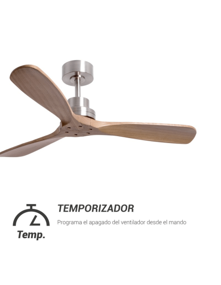 Ventilador de Techo Nati M de estilo nórdico madera y níquel interior/exterior temporizador