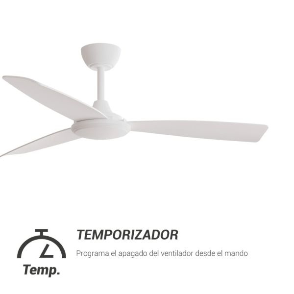 Ventilateur de plafond Lia blanc IP20 DC pour minuterie grands espaces