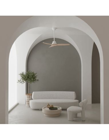 Ventilateur de plafond en bois naturel pour balcon intérieur/extérieur DC ambiant blanc