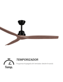 Ventilador de teto de madeira natural XL para varanda para interior/exterior DC temporizador preto