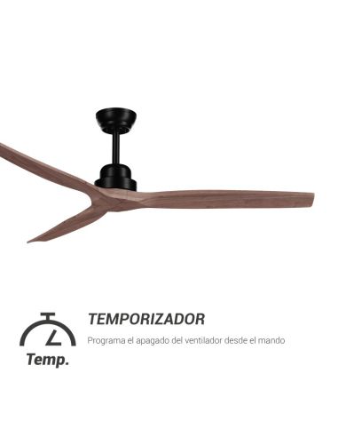 Ventilateur de plafond en bois naturel Balcony XL pour minuterie intérieure/extérieure DC noir