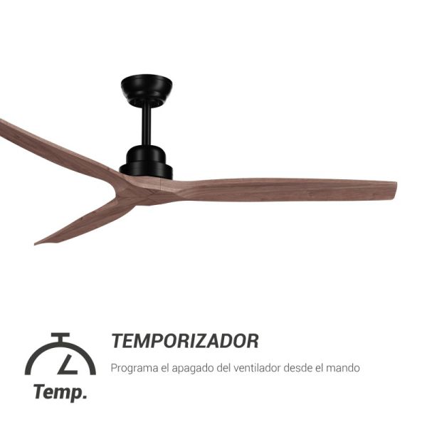 Ventilador de teto de madeira natural XL para varanda para interior/exterior DC temporizador preto