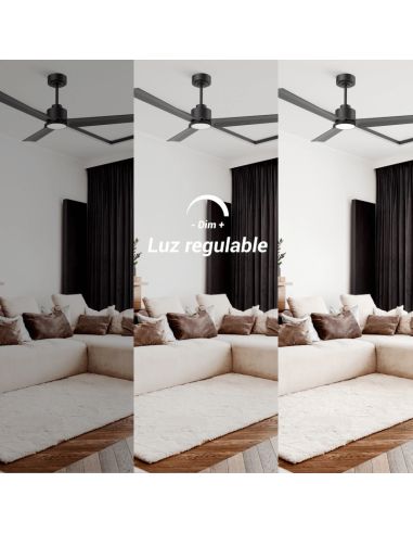 Ventilador de Techo LED Anne XL negro DC para espacios de más de 32m2 luz regulable