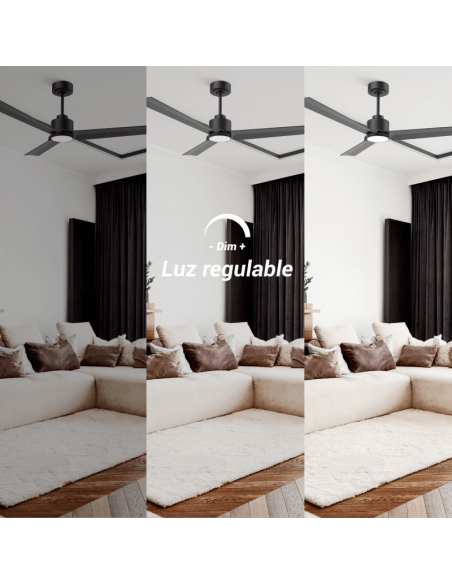 Ventilador de Techo LED Anne XL negro DC para espacios de más de 32m2 luz regulable